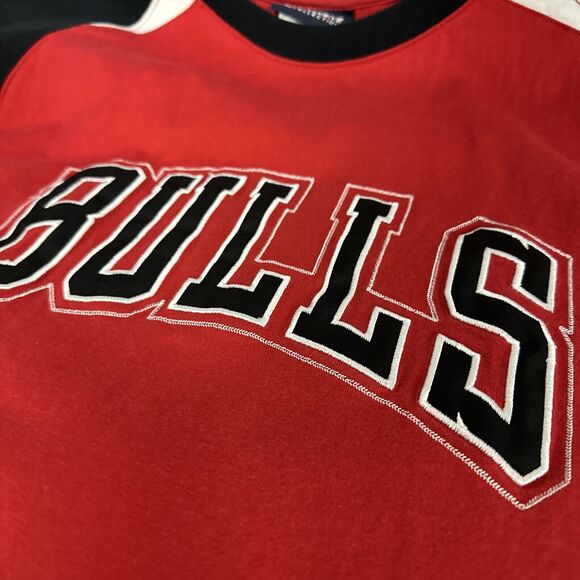 Mens NBA Chicago Bulls 3/4 Sleeve Shirt Black Red Size XL Patch Logo Late 2000s - Picture 10 of 11